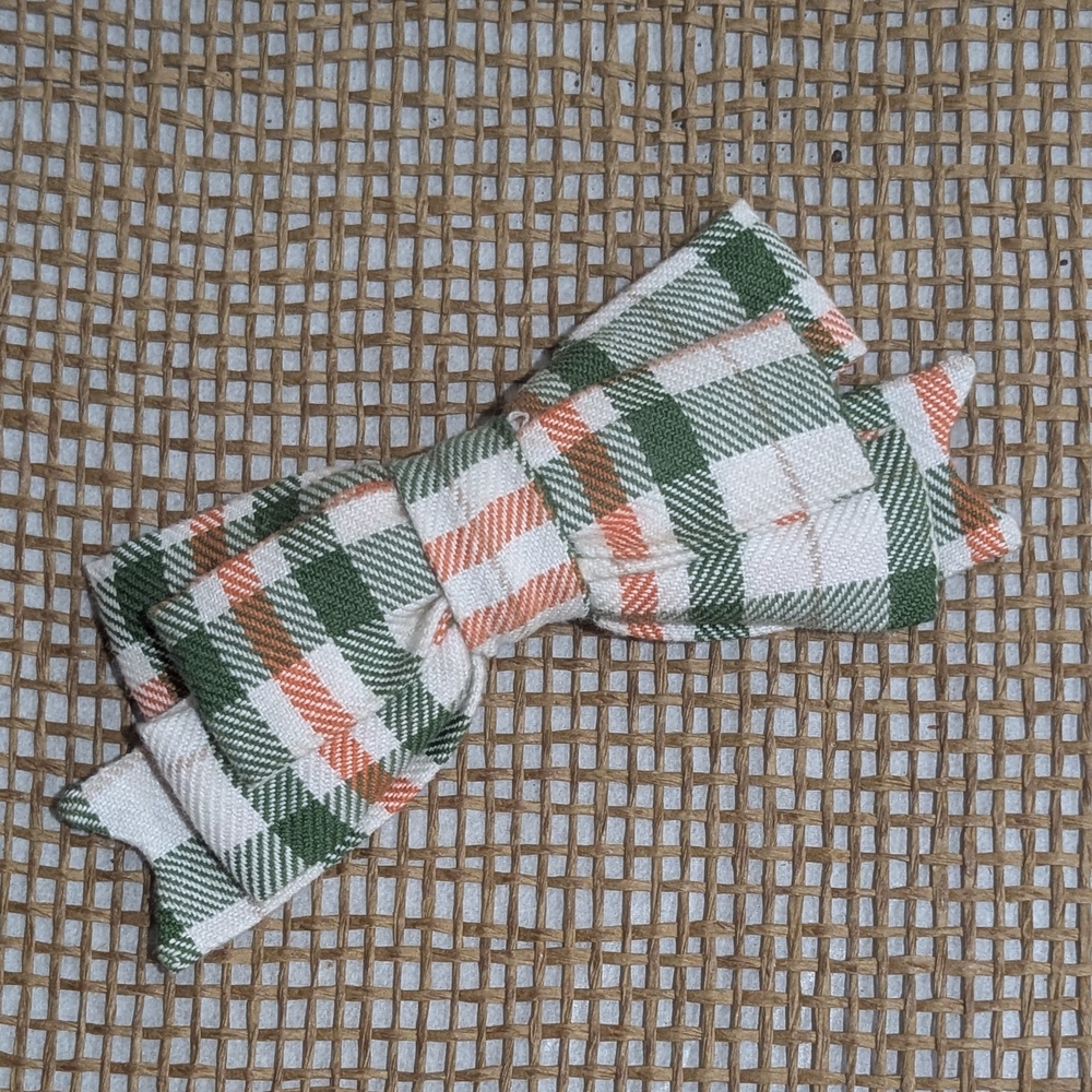 Fall Hair Bow, Orange Green Cream Plaid